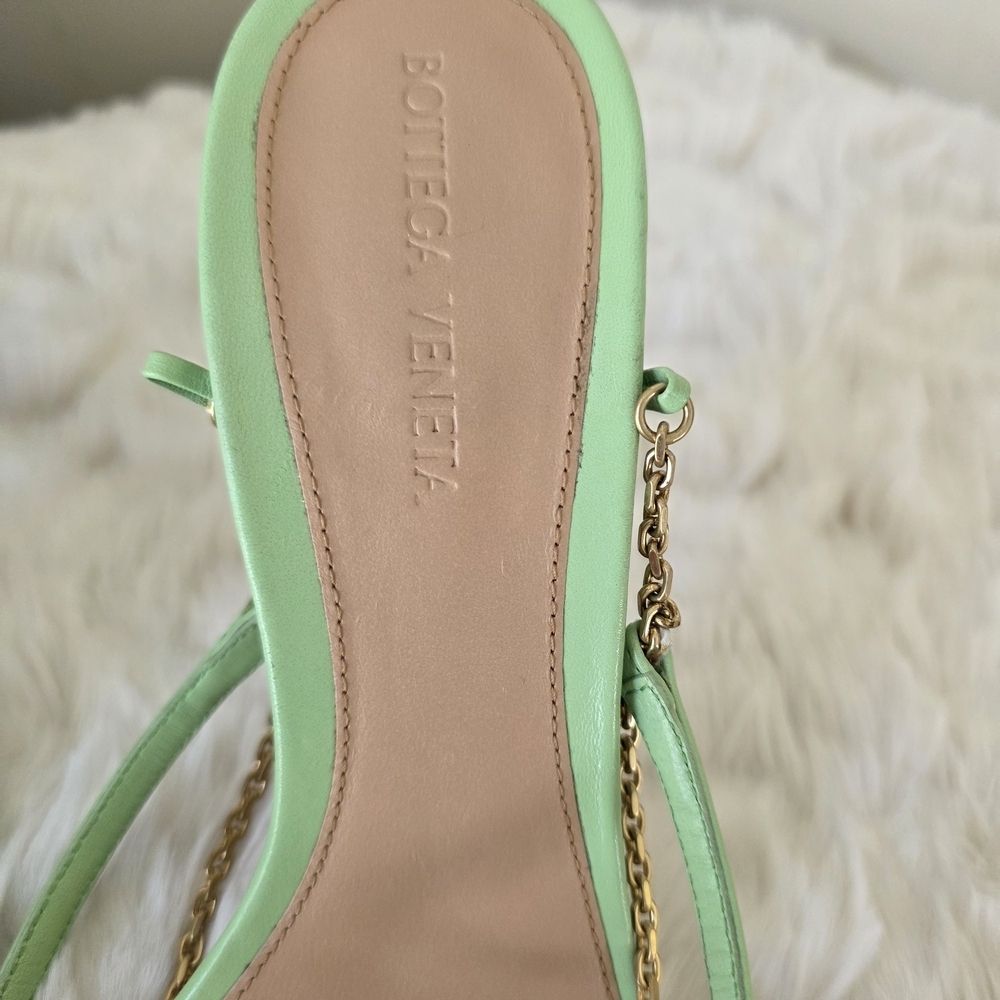 Bottega Veneta Stretch Chain Sandals Pistachio Green Square Toe EU 38.5/US 8.5 - Picture 11 of 16